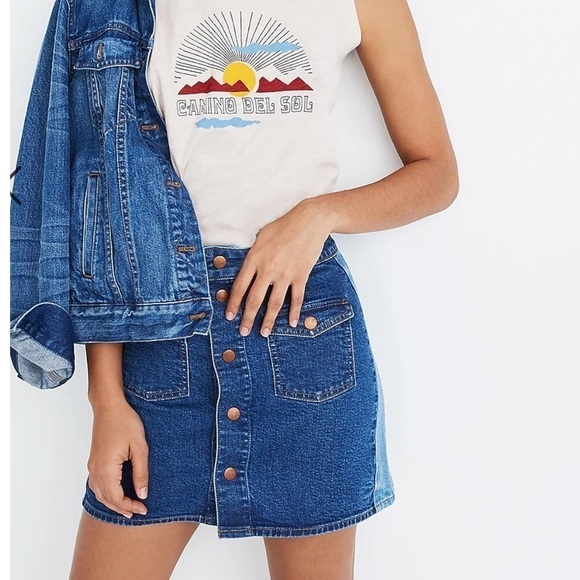 Madewell 26 Stretch Denim Straight Mini Skirt Pieced Edition H6086 Button Front - Picture 1 of 8